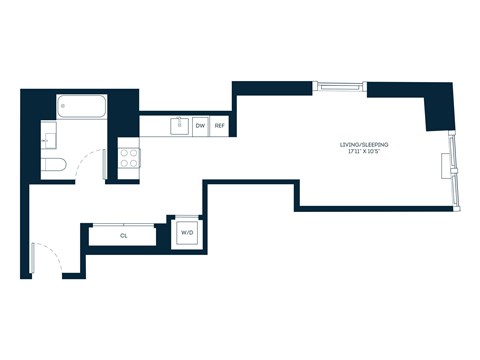 Floor plan for studio, 1 bath, 563 sqft